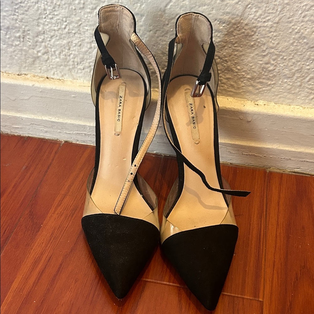 Zara Black and Cream Women's Heels